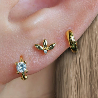 Three Leaves Zircon Gold Vermeil Nap Earring