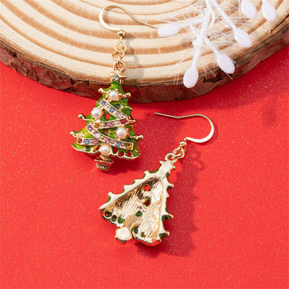 Vintage Christmas Tree Gems Alloy Drop Earrings