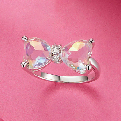 Dreamy Pink Bow-knot Gem Ring in Sterling Silver front