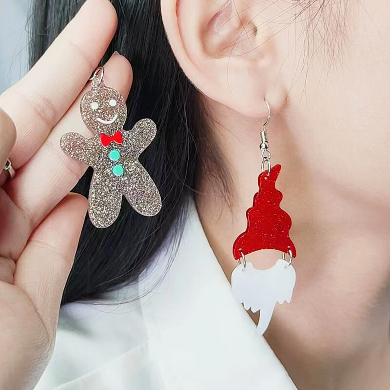 Oversized Christmas Series Santa Claus Acrylic Drop Earrings - Gingerbread Man Santa Claus model