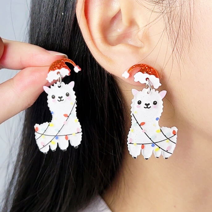 Oversized Christmas Tree Alpaca Cactus Acrylic Earrings