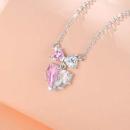 Pink Bow Heart Zirconia Necklace in Sterling Silver side