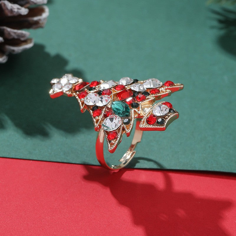 FEELIVE Light Luxury Style Christmas Tree Zircon Cocktail Ring