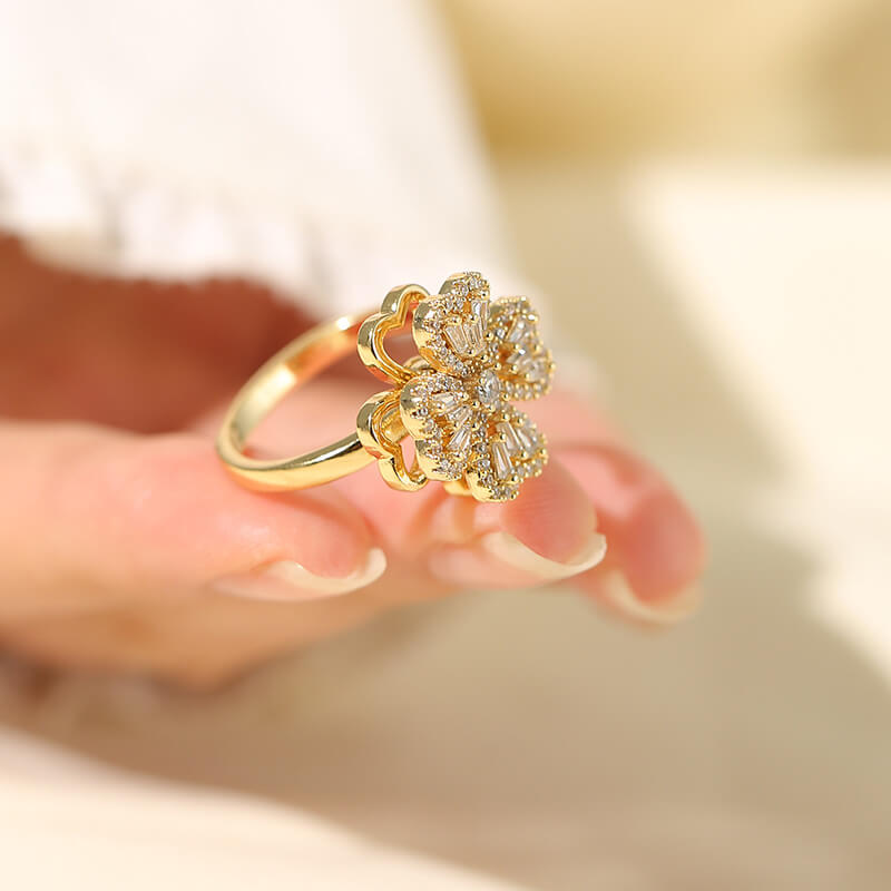 FEELIVE Creative Rotating Lucky Four-leaf Clover Zircon Ring