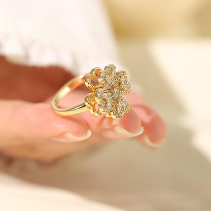 FEELIVE Creative Rotating Lucky Four-leaf Clover Zircon Ring