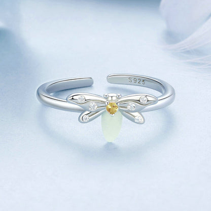 Glow-in-the-dark Stone Bee Ring in Sterling Silver front