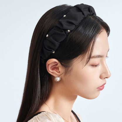 Feelive Black Pleated Synthetic Crystal Wide Headband