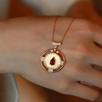 FEELIVE Vintage Pear Cut Imitation Pigeon Blood Ruby Round Pendant