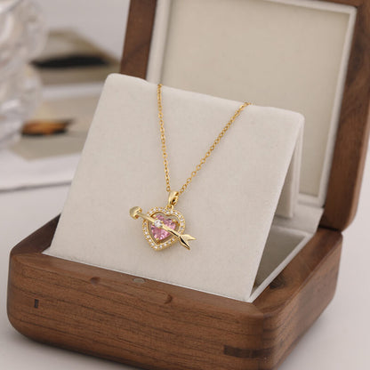 FEELIVE Pink Heart Zircon Cupid's Arrow Necklace