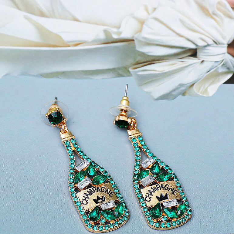 FEELIVE Party Champagne Bottle Earrings with Colored Stones