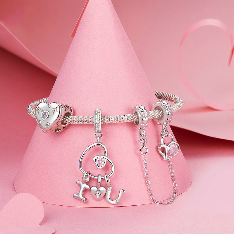 Sweet Valentine's Day Zircon Enamel Charm Set in Sterling Silver bracelet accessory