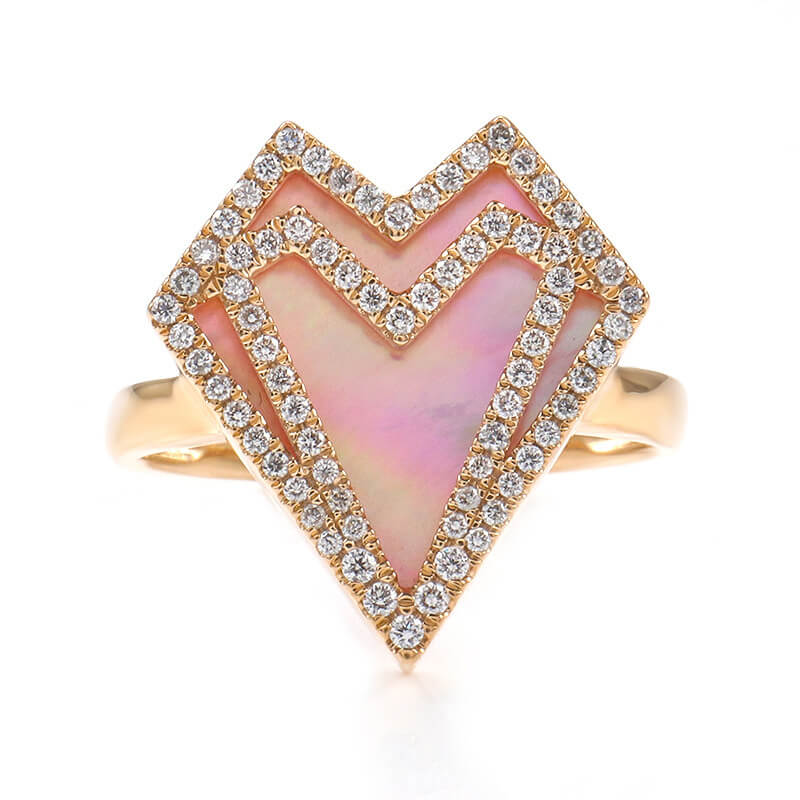 FEELIVE Exaggerated Heart Moissanite Inlaid 10K Gold Cocktail Ring (Round Moissanite)