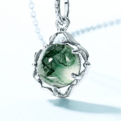 Easy Style Moss Agate Pendant Necklace in Sterling Silver side