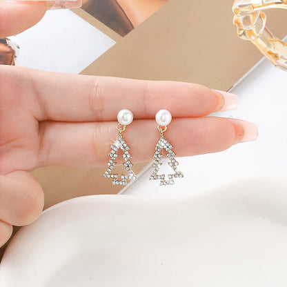 FEELIVE Golden Christmas Tree Imitation Pearl Earrings