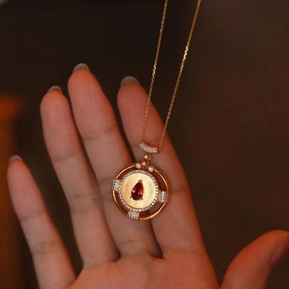 FEELIVE Vintage Pear Cut Imitation Pigeon Blood Ruby Round Pendant