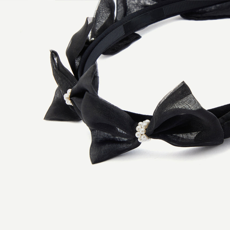 Dark Lolita Series Black Bows Pearl Headband detail