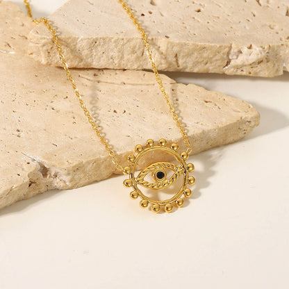 FEELIVE Vintage Devil's Eye and Sun Gold Plated Necklace