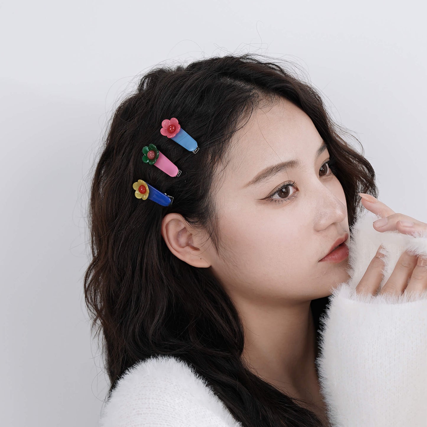 Dopamine Color Flower Acrylic Hair Barrette Set model