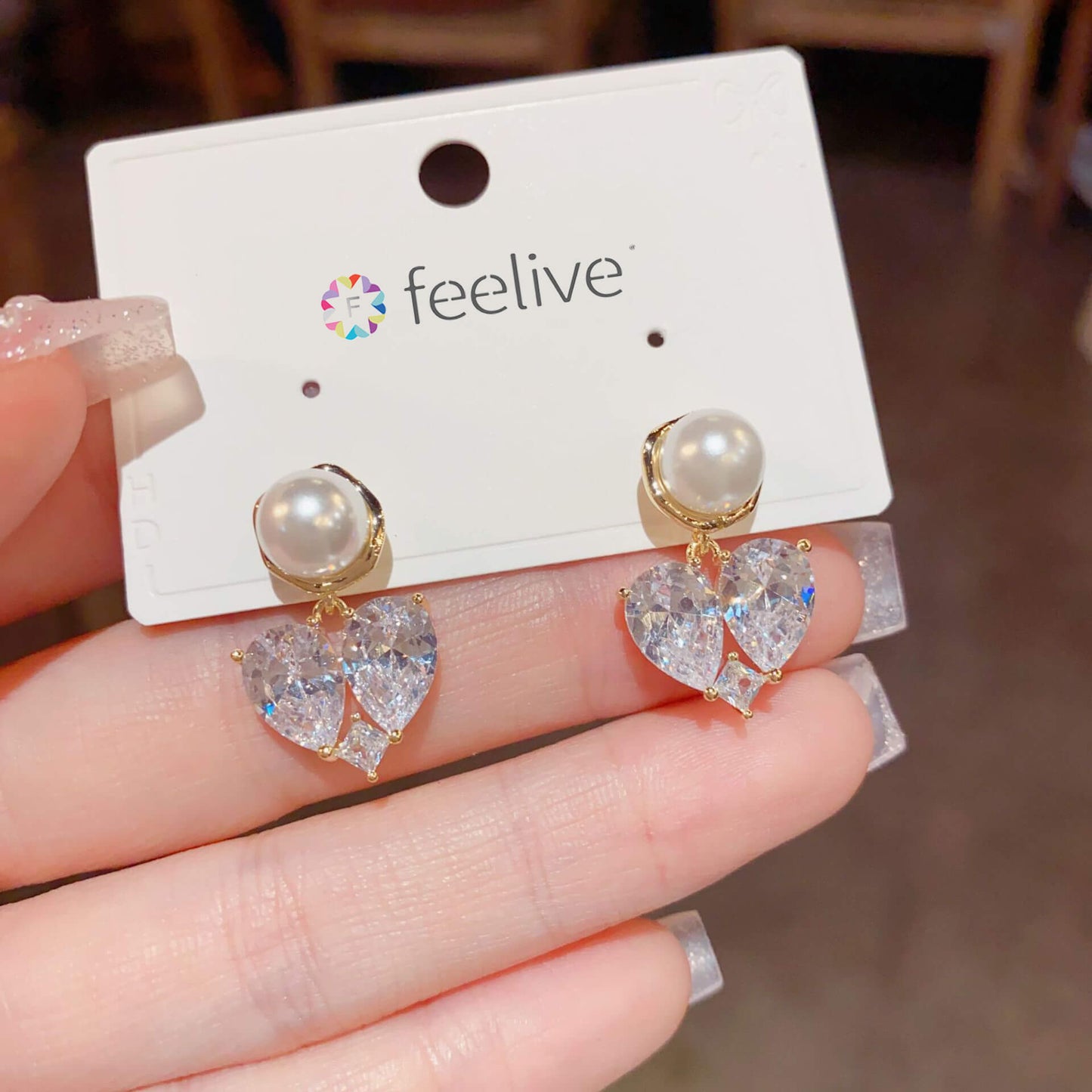 FEELIVE Vintage Elegant Heart Shaped Zircon Pearl Earrings