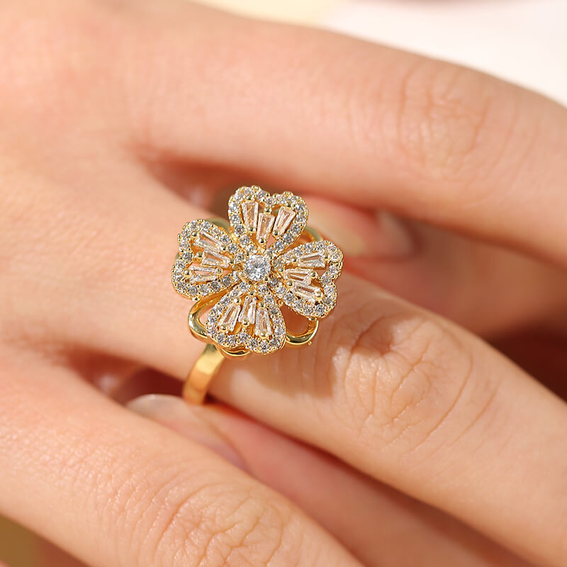 FEELIVE Creative Rotating Lucky Four-leaf Clover Zircon Ring