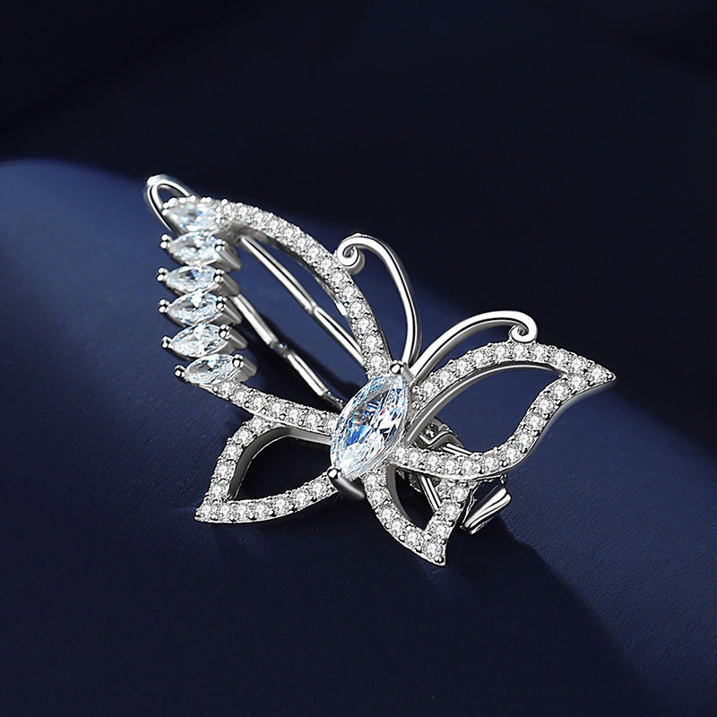 Dreamy Butterfly Zircon Hair Barrette Clip in Sterling Silver