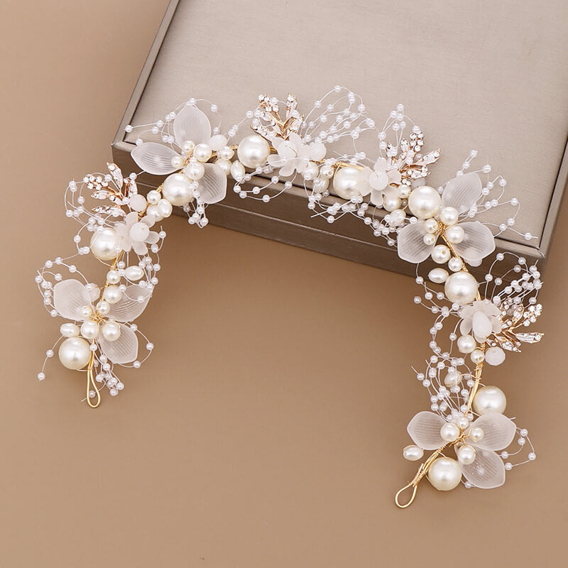 Elegant Forest Style Pearl Flower Bridal Headband - Feelive