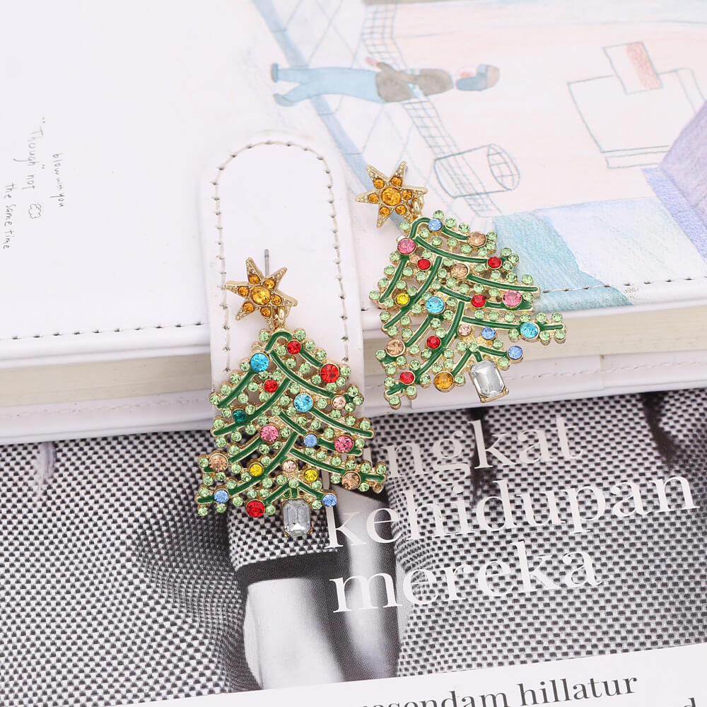 FEELIVE Light Luxury Style Christmas Tree Zircon Earrings