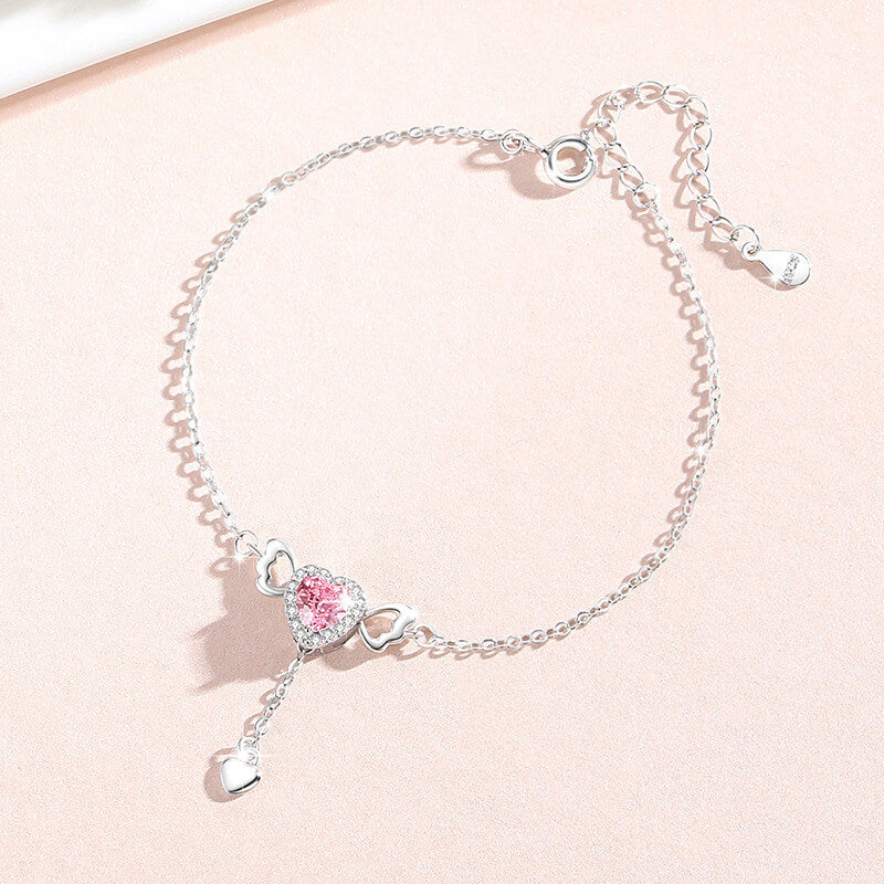 Movable Love of Pink Angel Wings Zirconia Bracelet in Sterling Silver 