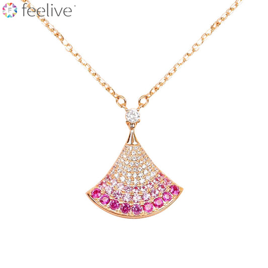 Luxury Pink Scalloped Skirt Zirconia Necklace in Sterling Silver - Feelive