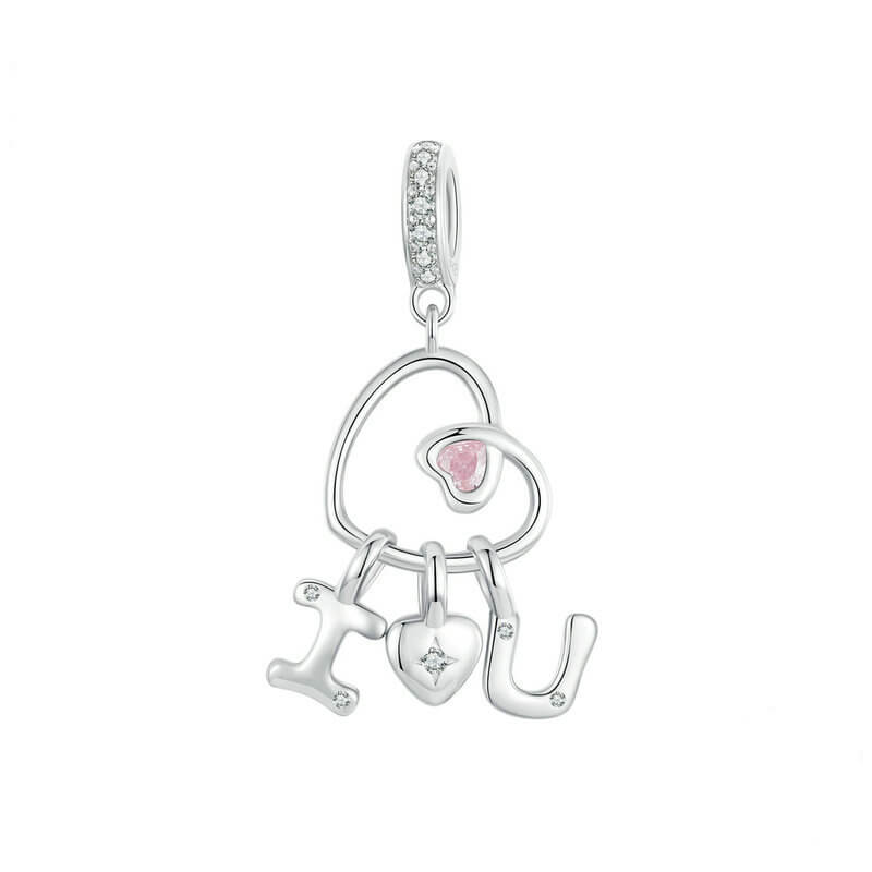 Sweet Valentine's Day Zircon Enamel Charm Set in Sterling Silver - Love U