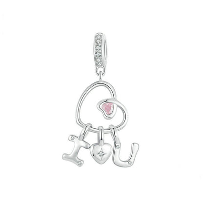 Sweet Valentine's Day Zircon Enamel Charm Set in Sterling Silver - Love U