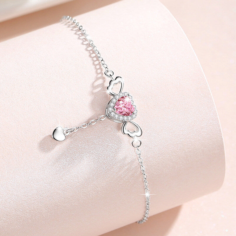Movable Love of Pink Angel Wings Zirconia Bracelet in Sterling Silver side