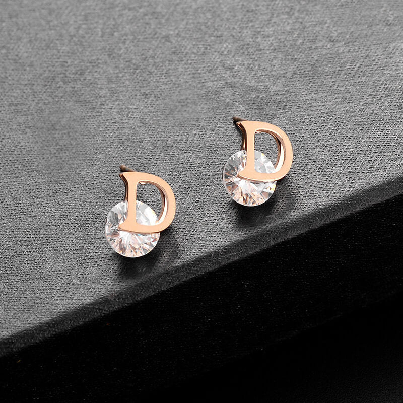 FEELIVE Easy Style Letter D Zircon Stud Earrings