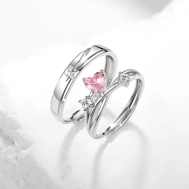 Love of Shooting Star Zirconia Couple Rings in Sterling Silver 