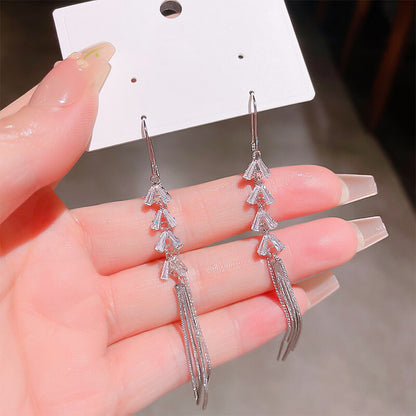 FEELIVE Elegant Style Wheat Tassel Zircon Long Threader Earrings