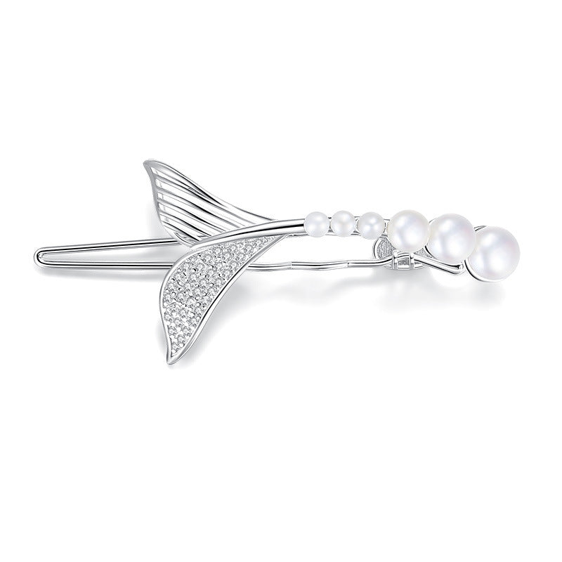 Feelive Beautiful Fishtail Pearl Zircon Hair Barrette Clip