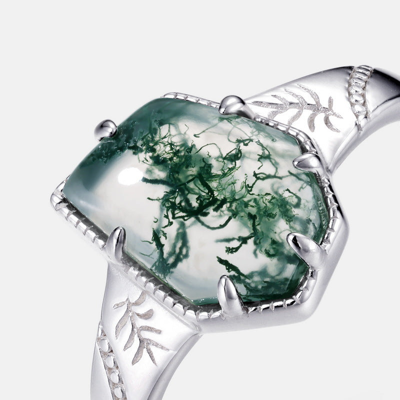 Vintage Irregular Shape Moss Agate Ring in Sterling Silver side