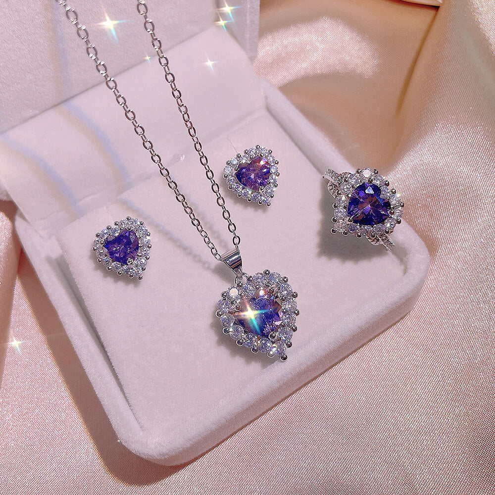 FEELIVE Luxurious Imitation Purple Topaz Heart Jewelry Set