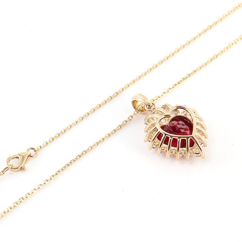 FEELIVE Vintage Red Heart Moissanite Halo Necklace (Heart Moissanite)