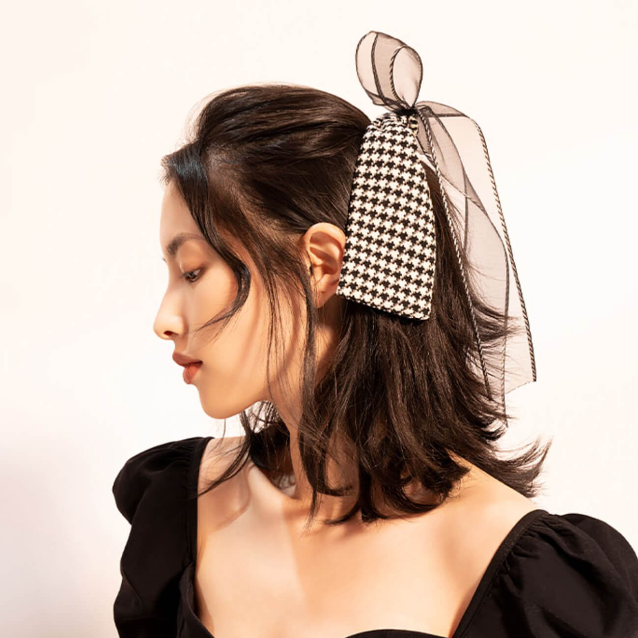 Organza Houndstooth Bow-knot Hair Clip model