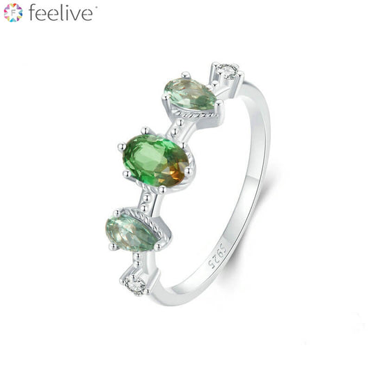 Green Gradient Synthetic Tourmaline Ring in Sterling Silver - Feelive