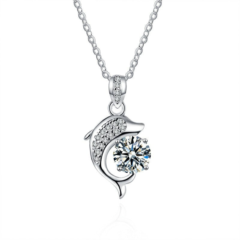 FEELIVE Elegant Dolphin Love Moissanite Zircon Necklace