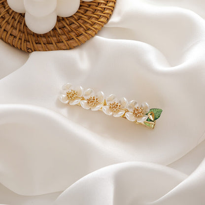 Fashion Elegant White Pear Flowers Shell Pearl Hair Barrette Hairpin - A