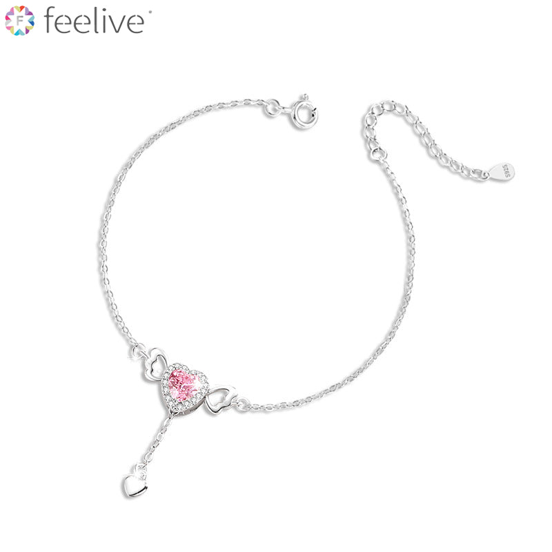 Movable Love of Pink Angel Wings Zirconia Bracelet in Sterling Silver - Feelive