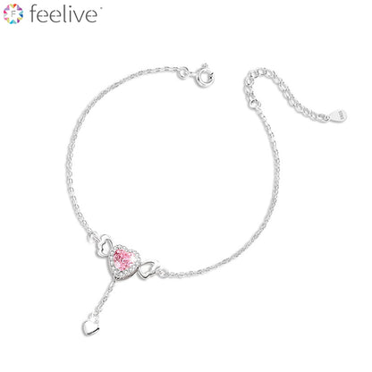 Movable Love of Pink Angel Wings Zirconia Bracelet in Sterling Silver - Feelive