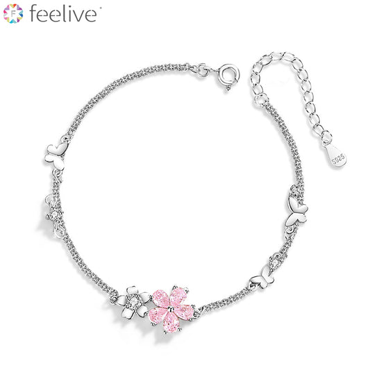 Romantic Cherry Blossom Zirconia Bracelet in Sterling Silver - Feelive
