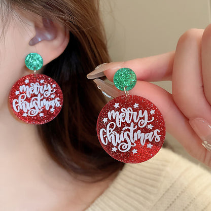 Oversized Christmas Series Santa Claus Acrylic Drop Earrings - Christmas Round Tag model