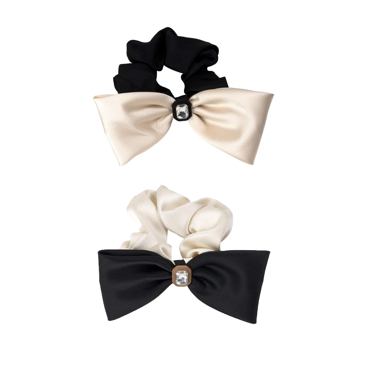 Elegant Princess Series Black and White Bow Hair Scrunchie - Feelive