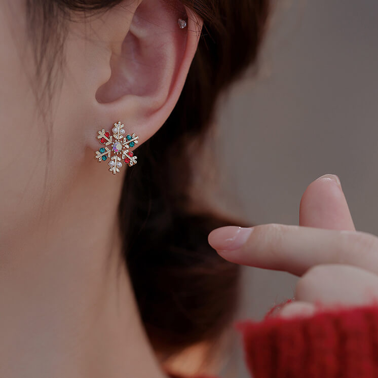 FEELIVE Christmas Reindeer Snowflake Zircon Asymmetric Earrings