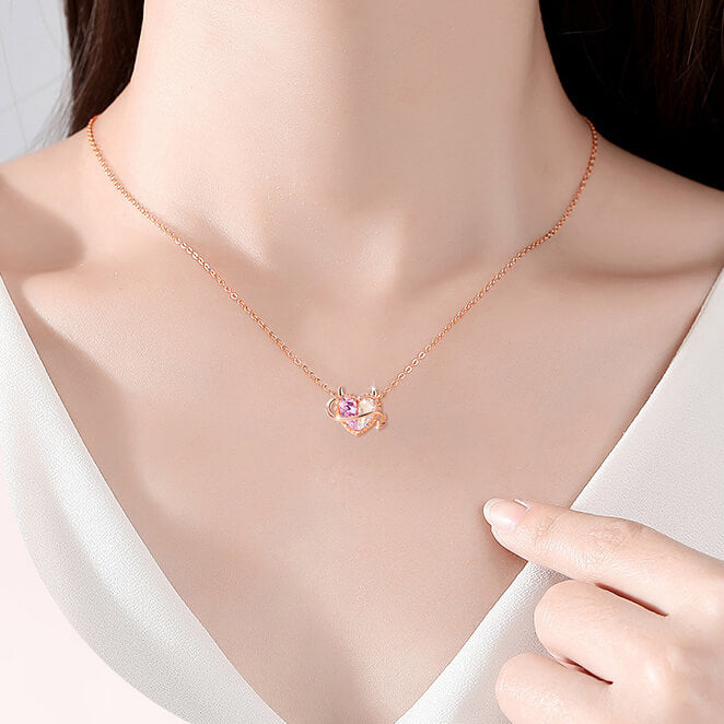 Pink Devil Heart Pendant Zirconia Necklace in Sterling Silver model